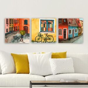 Imagine Set 3 tablouri decorative, DRPRC18, Rama din lemn (grosime 3 cm), Multicolor