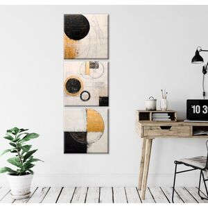 Imagine Set 3 tablouri decorative, FAH14, Cadru: 100% LEMN (Grosime: 2 cm), Aur/Negru