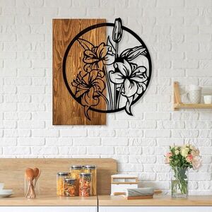 Imagine Decoratiune de perete, Flowers, Dimensiuni: 53 x 57 cm, Nuc / Negru
