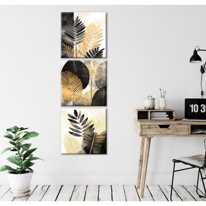 Imagine Set 3 tablouri decorative, FAH23, Cadru: 100% LEMN (Grosime: 2 cm), Aur/Negru