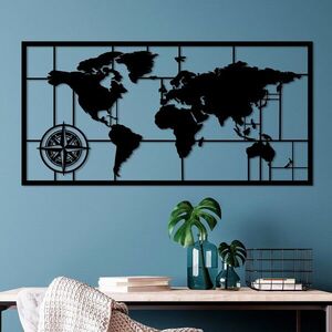 Imagine Decoratiune de perete, World Map 9-L, Dimensiune: 50 x 101 cm, Negru