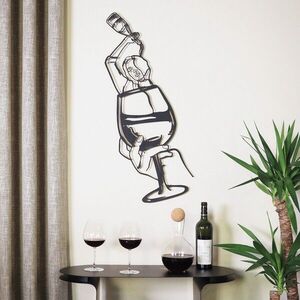 Imagine Decoratiune de perete, Glass of Wine Girl Line Art- APT749 L, Dimensiuni: 48 x 99 cm, Negru