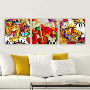 Imagine Set 3 tablouri decorative, 3P10478, Rama din lemn (grosime 3 cm), Multicolor