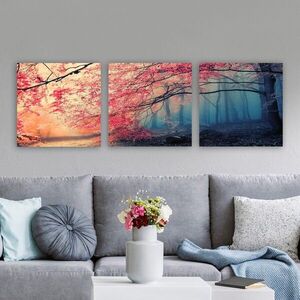 Imagine Set 3 tablouri decorative, Pdrmnz3840, Rama din lemn (grosime 3 cm), Multicolor