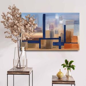 Imagine Tablou decorativ, 4570NISC-007, Lemn, Bleumarin / Bej / Portocaliu / Maro
