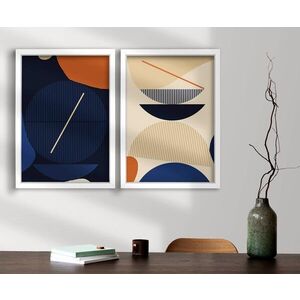Imagine Set 2 tablouri decorative, 2P3853NISCT-008, Lemn, Portocaliu / Bleumarin / Albastru / Crem