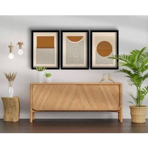 Imagine Set 3 tablouri decorative, 3P3853NISCT-004, Lemn, Maro / Bej / Negru