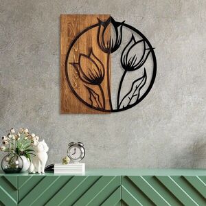 Imagine Decoratiune de perete, Tulips, Dimensiuni: 56 x 57 cm, Nuc / Negru