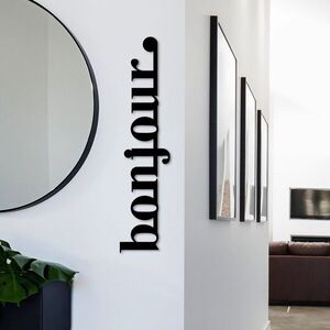 Imagine Decoratiune de perete, Bonjour, Dimensiune: 70 x 16 cm, Negru