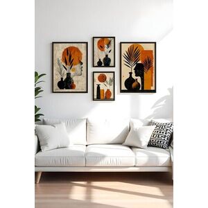 Imagine Set 4 tablouri decorative, Huhu445-S, Lemn masiv, Multicolor