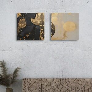 Imagine Set 2 tablouri decorative, ASR2-CNV25-11, Lemn, Auriu / Crem / Negru