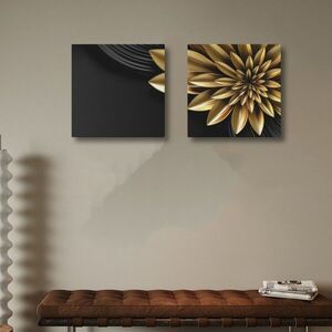 Imagine Set 2 tablouri decorative, ASR2-CNV25-12, Lemn, Aur/Negru