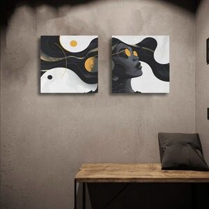 Imagine Set 2 tablouri decorative, ASR2-CNV25-15, Lemn, Auriu / Negru / Alb