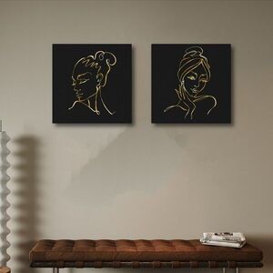 Imagine Set 2 tablouri decorative, ASR2-CNV25-7, Lemn, Aur/Negru