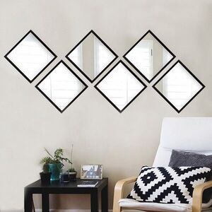 Imagine Set 6 oglinzi decorative, SETAYNA_027, Plastic laminat, Argintiu / Negru