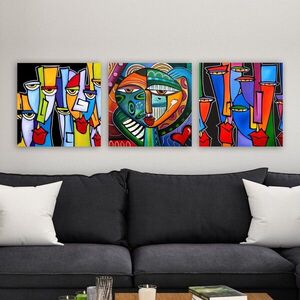 Imagine Set 3 tablouri decorative, DRPRC6001, Rama din lemn (grosime 3 cm), Multicolor