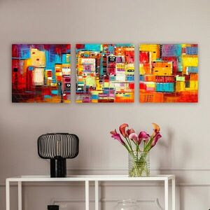 Imagine Set 3 tablouri decorative, PDR6, Rama din lemn (grosime 3 cm), Multicolor