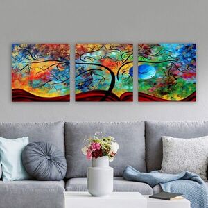 Imagine Set 3 tablouri decorative, Pdrmdr8835, Rama din lemn (grosime 3 cm), Multicolor