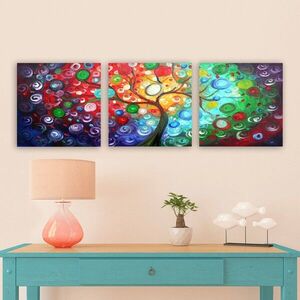 Imagine Set 3 tablouri decorative, PMDR0221, Rama din lemn (grosime 3 cm), Multicolor