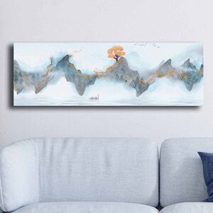 Imagine Tablou decorativ, 3090NISC-007, Lemn, Albastru / Somon / Auriu / Alb