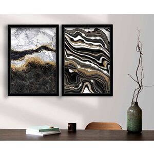 Imagine Set 2 tablouri decorative, 2P3853NISCT-001, Lemn, Negru / Auriu / Alb / Gri