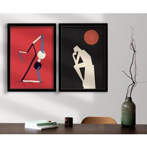 Imagine Set 2 tablouri decorative, 2P3853NISCT-002, Lemn, Roșu / Negru / Albastru / Alb
