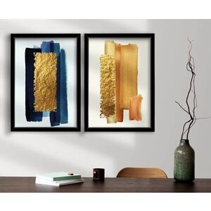 Imagine Set 2 tablouri decorative, 2P3853NISCT-016, Lemn, Auriu / Portocaliu / Bleumarin / Albastru