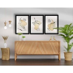 Imagine Set 3 tablouri decorative, 3P3853NISCT-014, Lemn, Bej / Gri / Alb / Negru