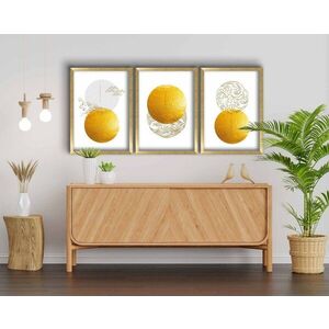 Imagine Set 3 tablouri decorative, 3P3853NISCT-017, Lemn, Aur / nurcă / alb