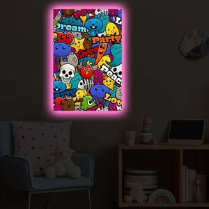 Imagine Tablou decorativ cu lumina LED, 4570POPARTDACT-010, Dimensiune: 45 x 70 cm, Multicolor