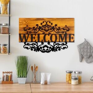 Imagine Decoratiune de perete, Welcome, Lățime: 58 cm Înălțime: 36 cm Adâncime: 3 cm, Nuc / Negru
