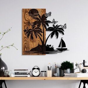 Imagine Decoratiune de perete, Holiday İsland, Dimensiune: 57 x 58 cm, Nuc / Negru