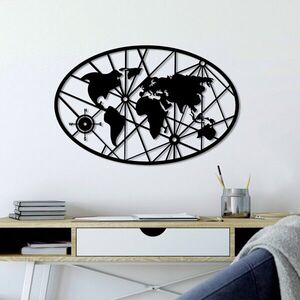 Imagine Decoratiune de perete, World Map 8-M v2, Dimensiune: 50 x 77 cm, Negru