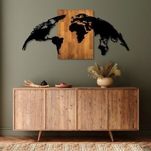 Imagine Decoratiune de perete, World Map 20, Dimensiune: 70 x 150 cm, Nuc / Negru