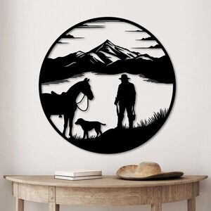 Imagine Decoratiune de perete, Hunter on Lake, Dimensiuni: 53 x 53 cm, Negru
