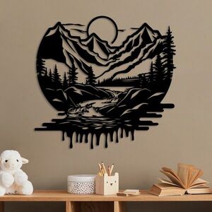 Imagine Decoratiune de perete, Montain River, Dimensiuni: 51 x 54 cm, Negru