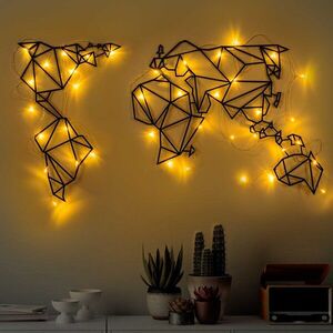 Imagine Decoratiune de perete, World Map Led 010, Dimensiune: 58 x 100 cm, Negru