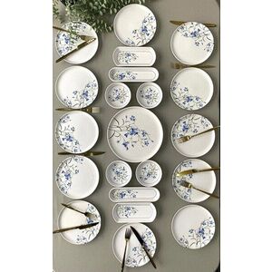 Imagine Set de mic dejun (21 de piese), L'essentiel Maison, 759NRE1126, Farfurie de servire: 20 x 20 cm (12 bucăți), Albastru/Alb