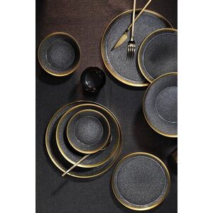 Imagine Serviciu de masa (16 piese), L'essentiel Maison, 719KTP9738, Farfurie: 20 x 20 x 3 cm (4 bucăți), Negru