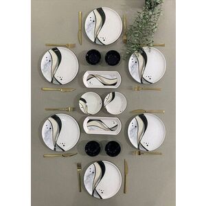 Imagine Set de mic dejun (14 piese), L'essentiel Maison, 759NRE1123, Platou: 20 x 9 x 3 cm (2 bucăți), Alb / Negru / Gri