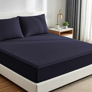 Imagine Set de pat pentru o persoana (cearceaf cu elastic si perna) 2 piese, L'essentiel Maison, Muslin 100, Albastru inchis