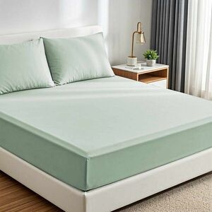 Imagine Set de pat pentru o persoana (cearceaf cu elastic si perna) 2 piese, L'essentiel Maison, Muslin 100, Verde menta