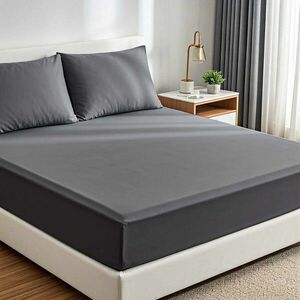 Imagine Set de pat pentru o persoana (cearceaf cu elastic si perna) 2 piese, L'essentiel Maison, Muslin 120, Gri inchis