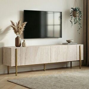 Imagine Comoda TV, Hanah Home, Nexus, 180x30x45 cm, Travertin / Auriu