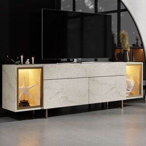 Imagine Comoda TV, Hanah Home, Zenith, 180x55x32 cm, Travertin / Auriu