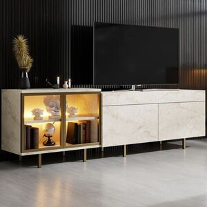 Imagine Comoda TV, Hanah Home, Vienna, 190x57x37 cm, Travertin / Auriu