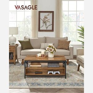 Imagine Masuta de cafea cu 2 sertare, Vasagle, Industrial X-Struts, 100x55x45