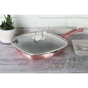 Imagine Tigaie grill cu capac Berlinger Haus, I-Rose, 28 cm, 2.1 L, aluminiu forjat, roz