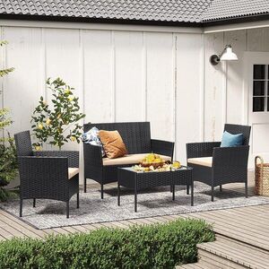 Imagine Set mobilier pentru gradina/terasa 4 piese, Songmics, otel/polietilena, negru/grej