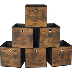 Imagine Set 6 cutii de depozitare pliabile, Songmics, 30x30x30 cm, material Oxford/carton, maro rustic